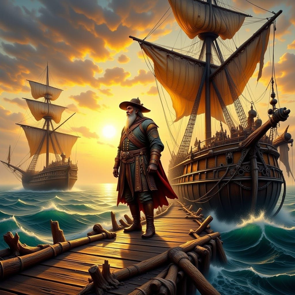 Vasco da Gama on the S. Gabriel in Golden Light