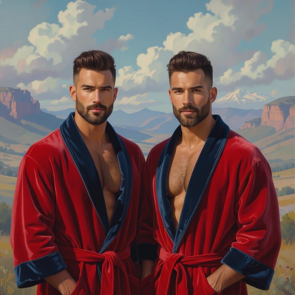 Joyous Men in Velvet Bathrobes, Impressionist Masterpiece