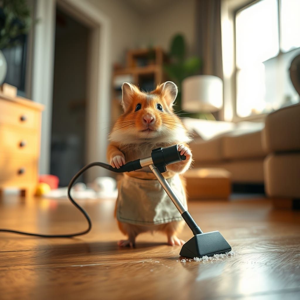 Hamster Housekeeping with Mini Vacuum, Professional Photogra...