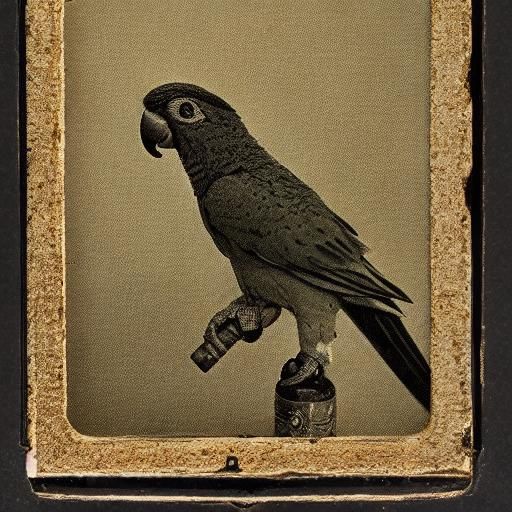 Parrot Smoking Cigar: Daguerreotype Portrait