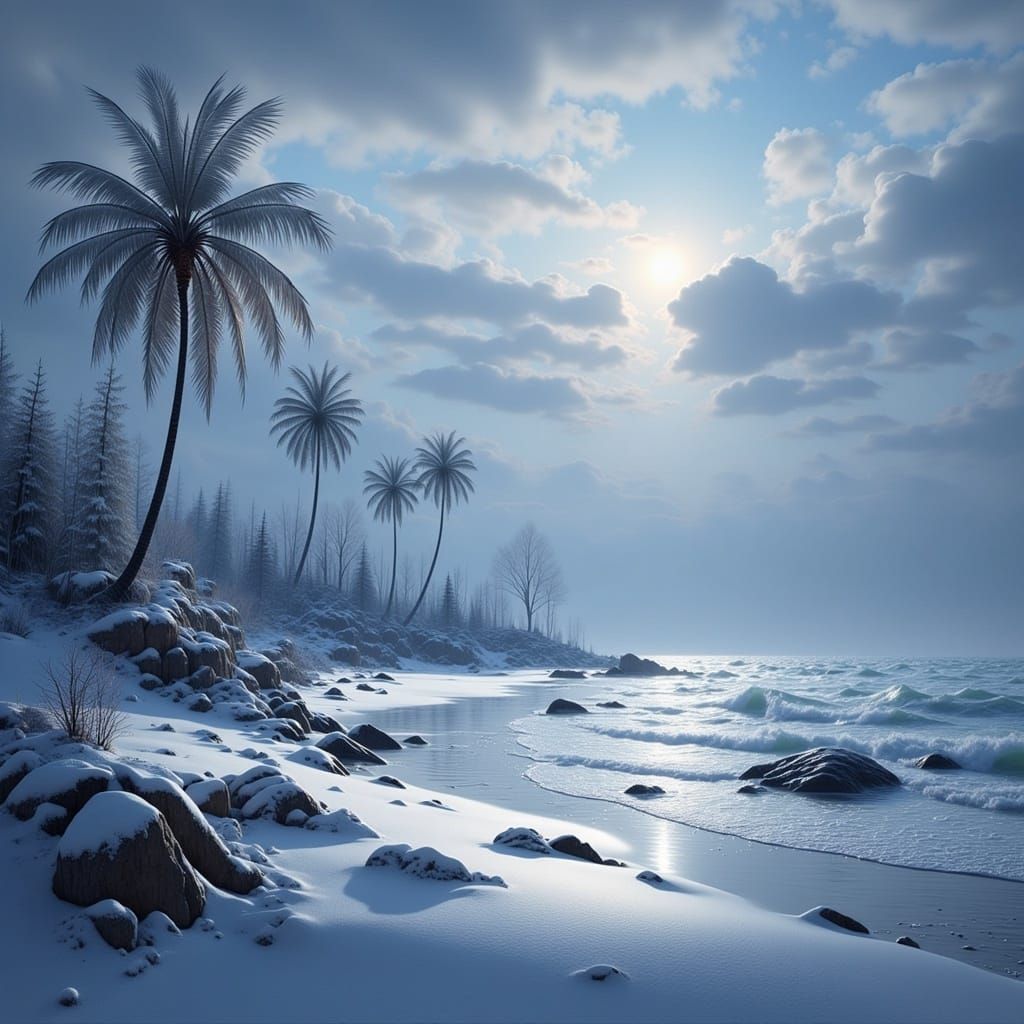 Snowy Winter Beachscape in Matte Painting Style