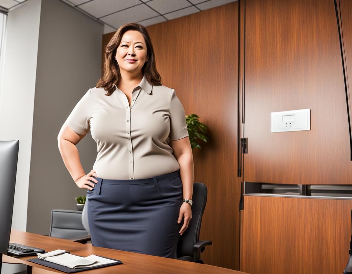 Androgynous Office Worker with Exaggerated Feminine Traits