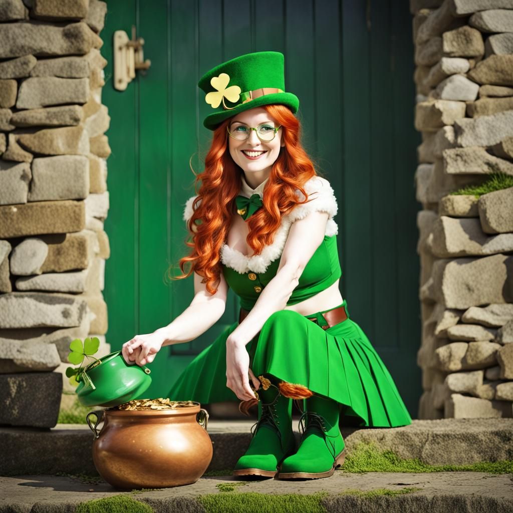Redhead Leprechaun with Pot of Gold