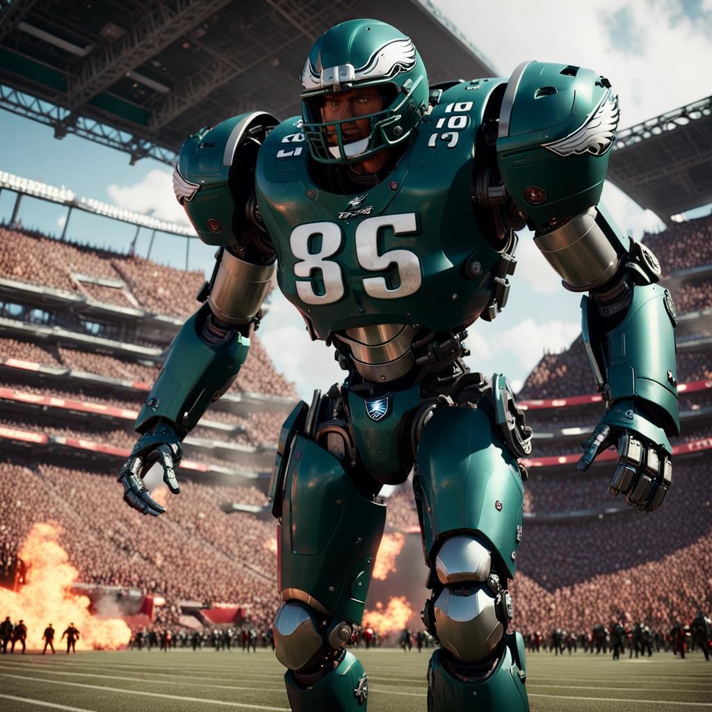 Fiery Entrance: Philadelphia Eagles in Futuristic Stadium