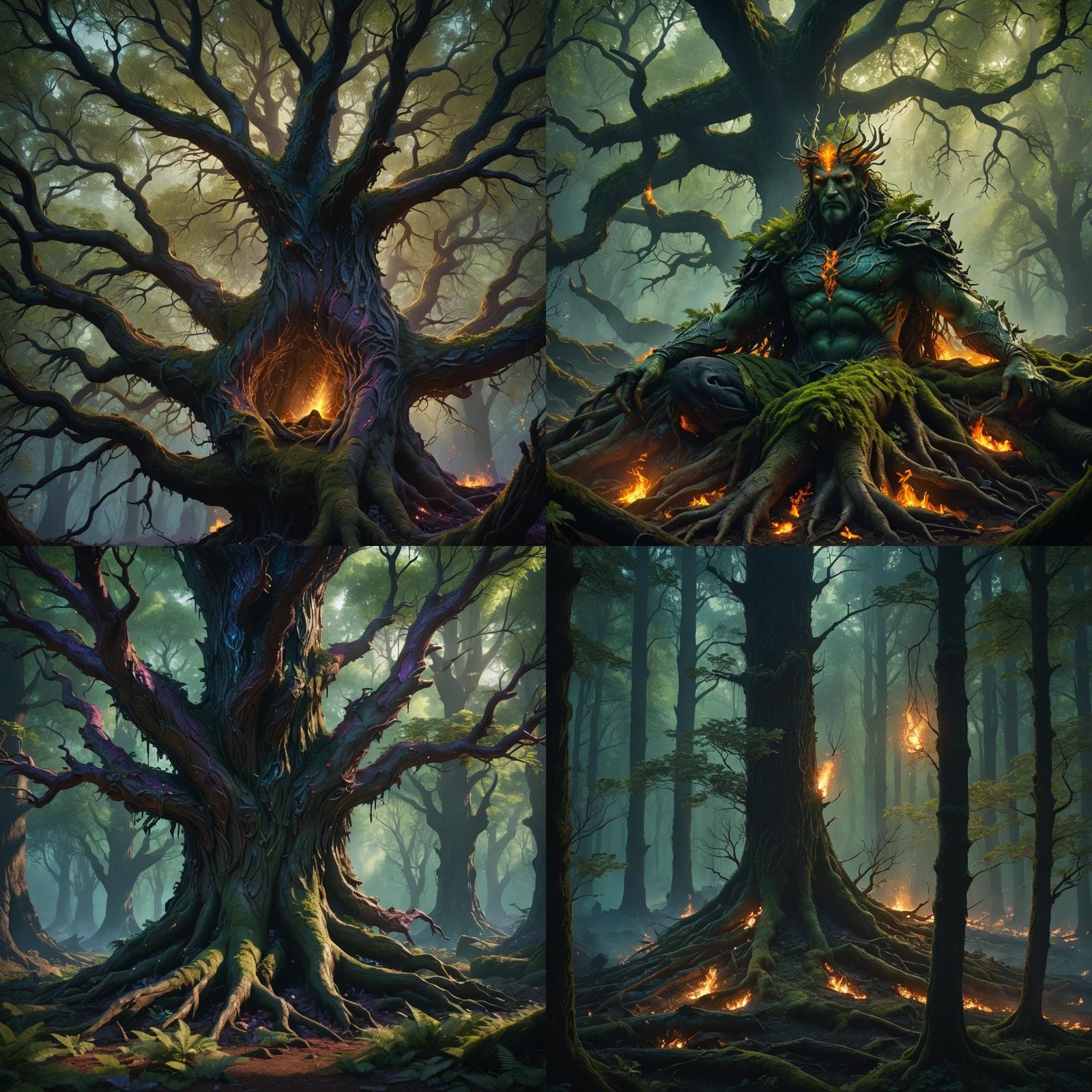 Guardian of the Trees in Dark Forest, Detailed Matte Paintin...