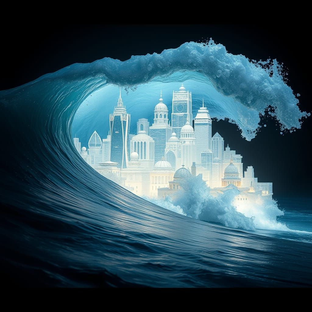 Translucent Water City Rises From Ocean Wave