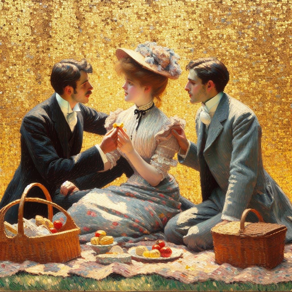 Victorian Throuple in Impressionist Gold Setting
