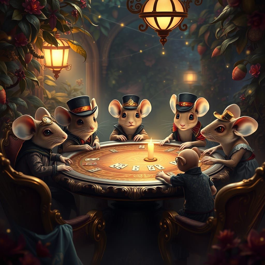 Mice in Victorian-Style Poker Game