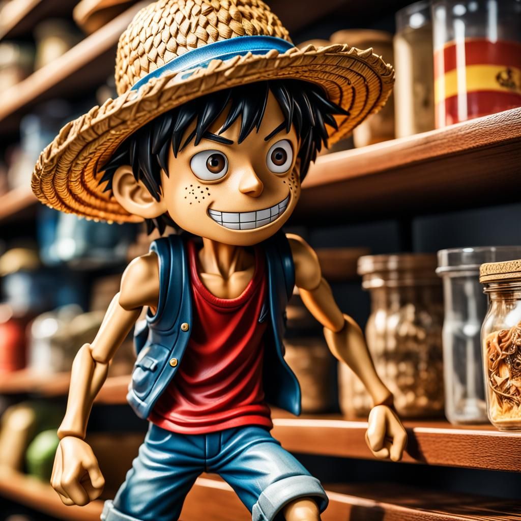 Luffy Action Figure Close-Up in Hyperrealistic Style