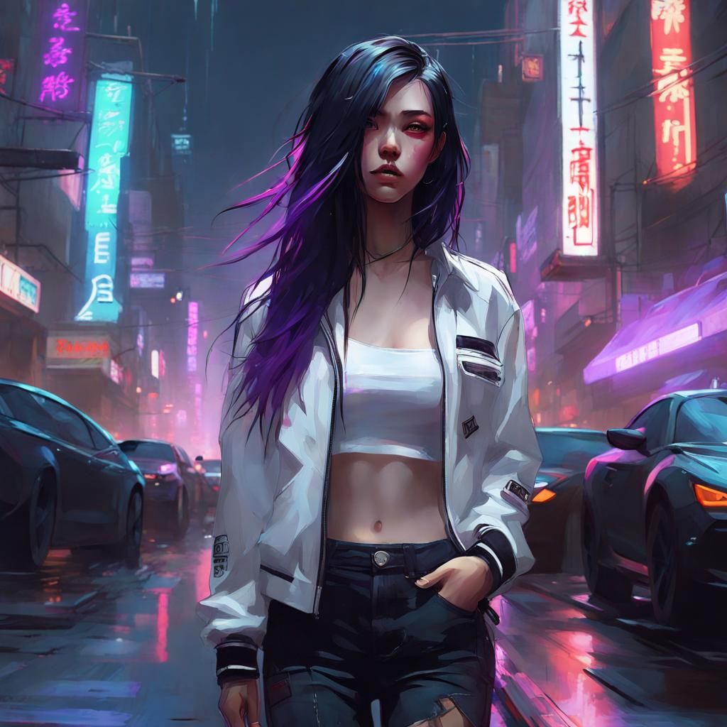Cyberpunk Girl in Futuristic Cityscape