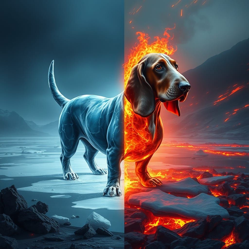 Ice Basset Hound Meets Lava Basset Hound