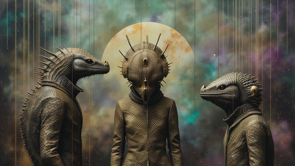 Mystical Reptilian Humanoids in Cosmic Setting