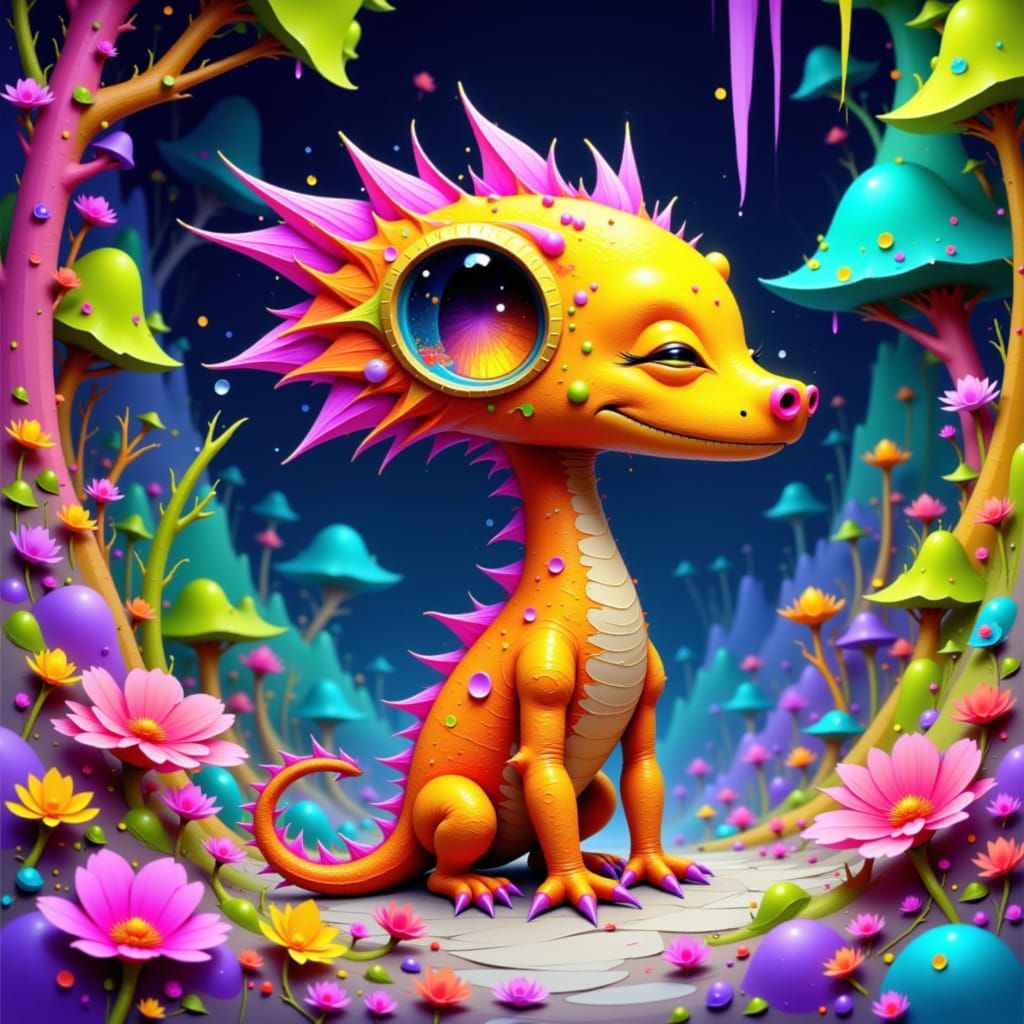 Carambola-Dragon Hybrid in Vibrant Whimsical Style