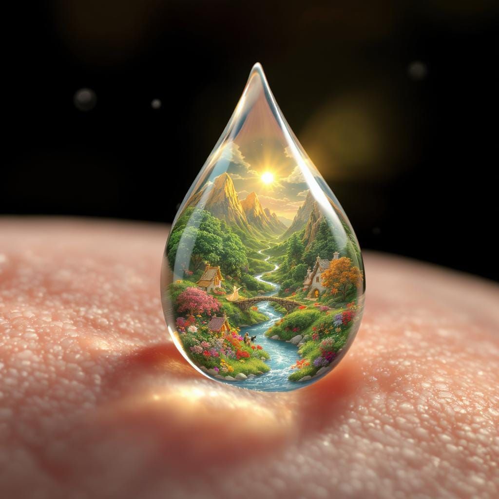 Teardrop Reflecting a Miniature Fairy World