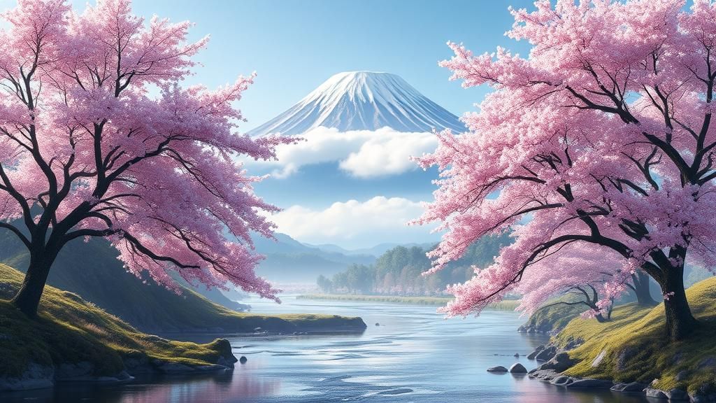 Cherry Trees in Bloom: A Serene 3D Anime Landscape
