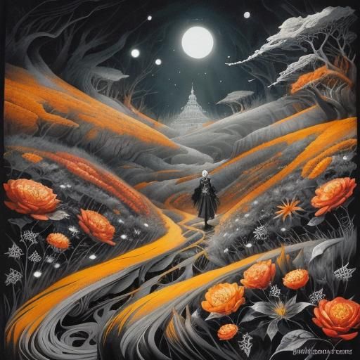 Girl Walks in Dark Tunnel: Watercolor Illustration