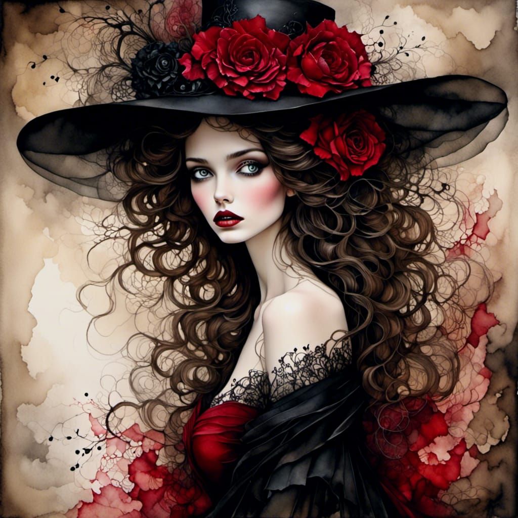 Elegant Woman with Auburn Hair in Vintage Portrait