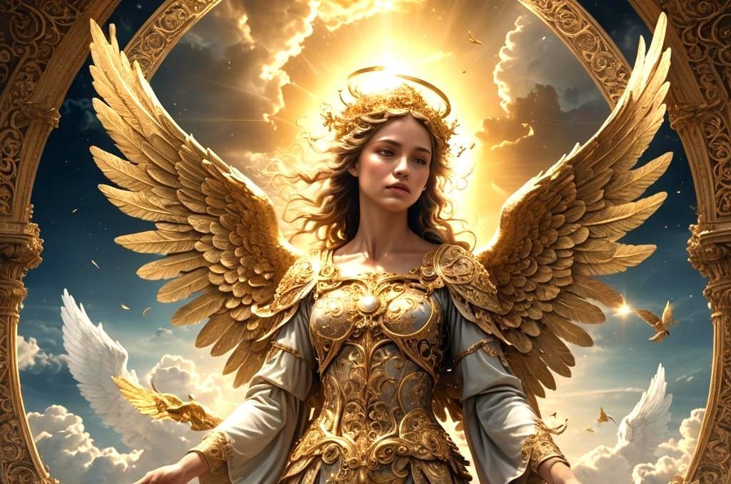 Gold Filigree Angel in Heaven: Digital Matte Painting