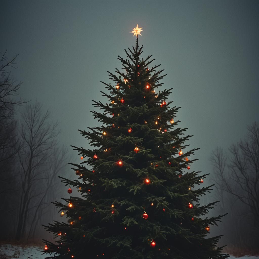 Spooky Christmas Tree: A Dark Cinematic Still