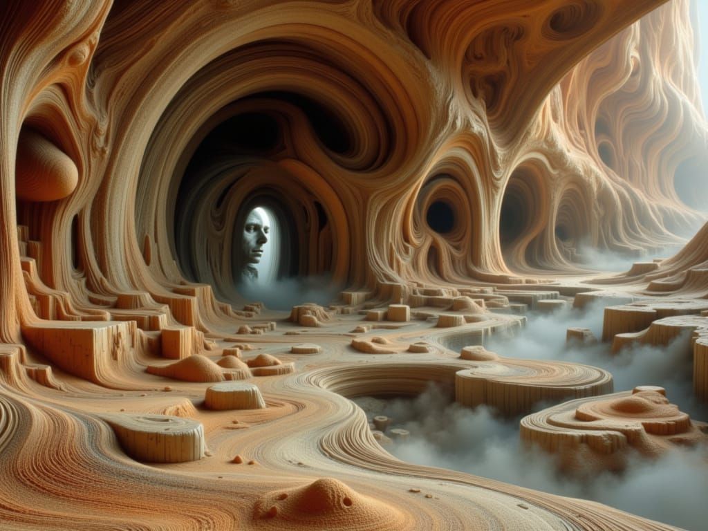 Surreal Cliff Dwelling with Ancestor Spirit Double Exposure