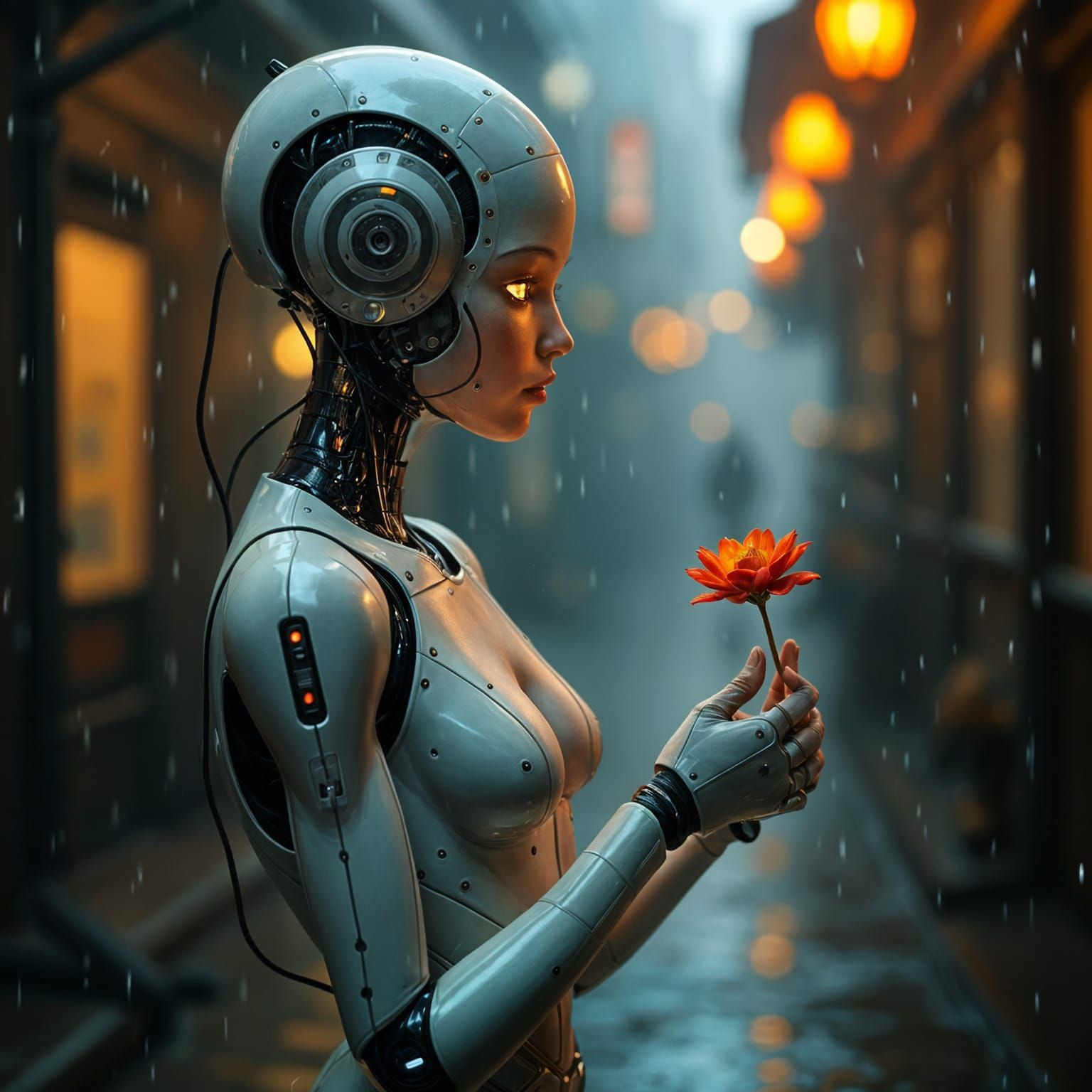 Android Woman Exhibits Love Emotion