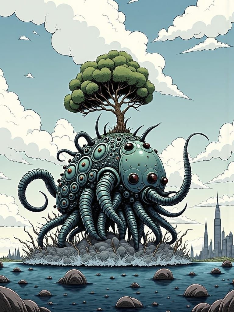 Giant Corroded Biomechanical Cuttlefish Marches on Brockvill...