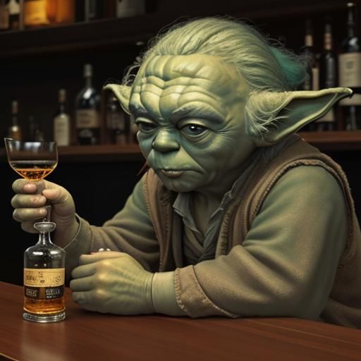 Yoda and Einstein Share Drinks in a Bar