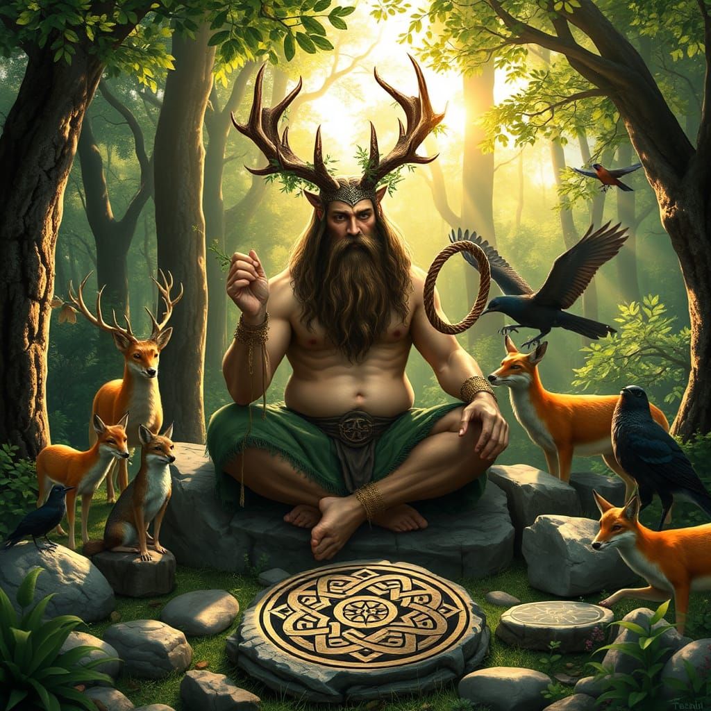 Cernunnos, Horned God of Nature in Celtic Forest
