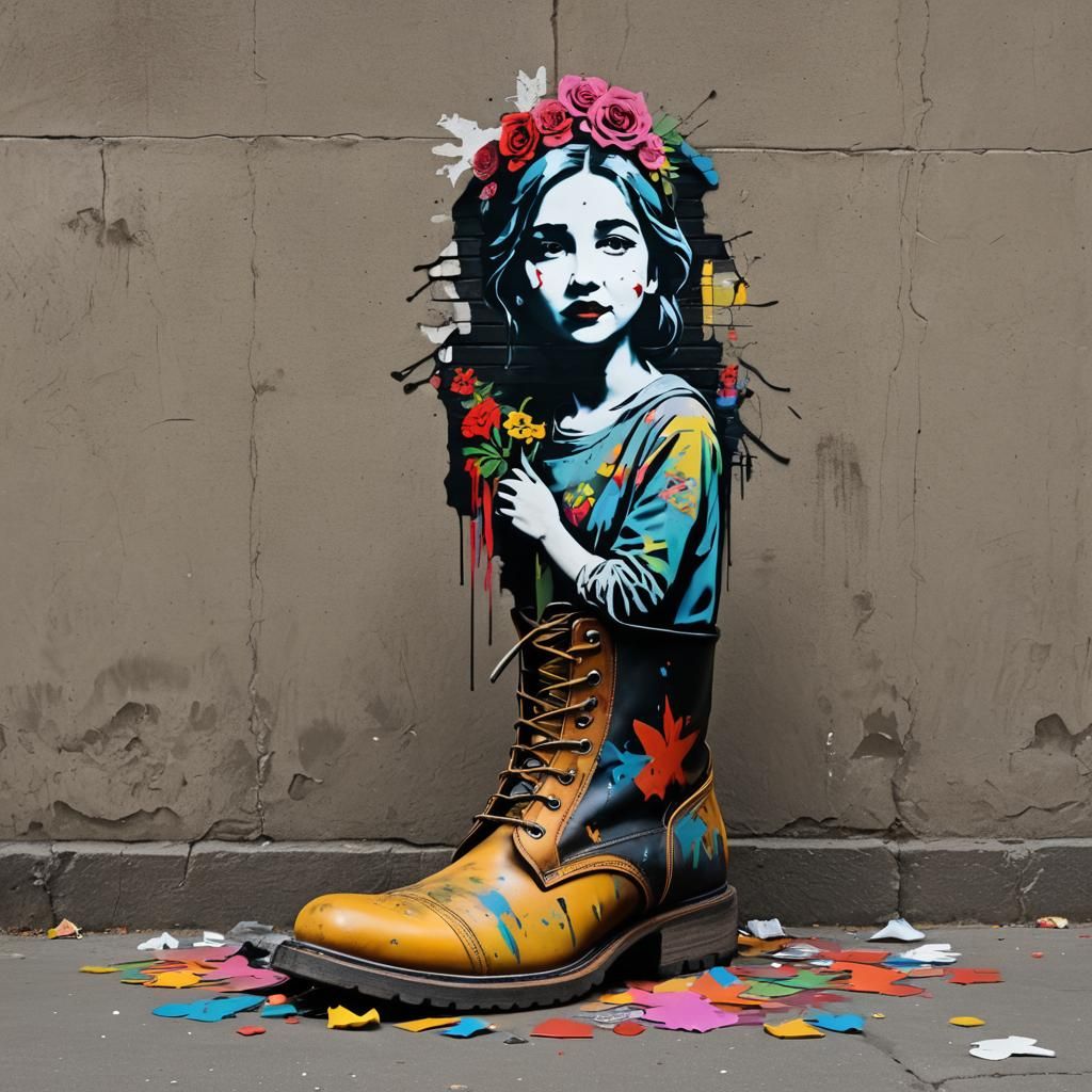 Lady in Boot: Hyperrealistic Graffiti Street Art