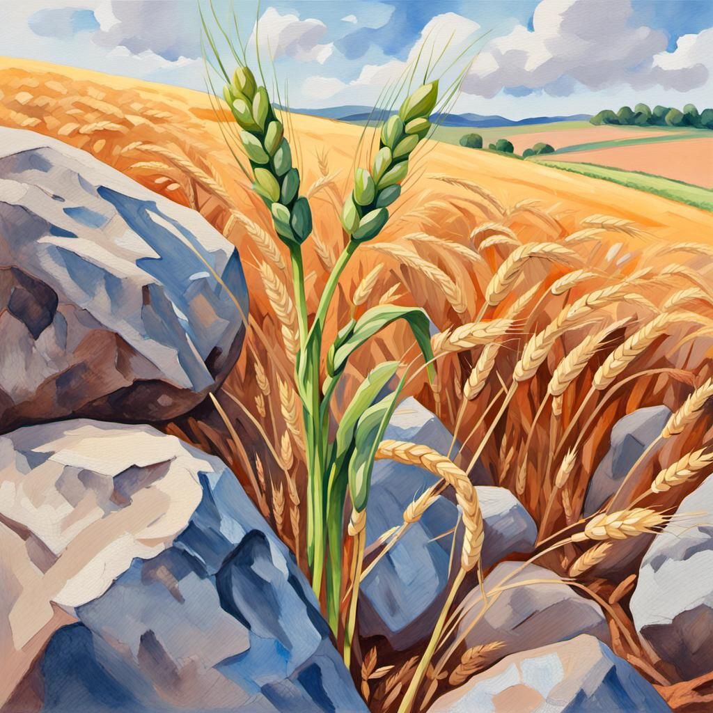 Wheat Field Sprout in Impressionist Gouache Style