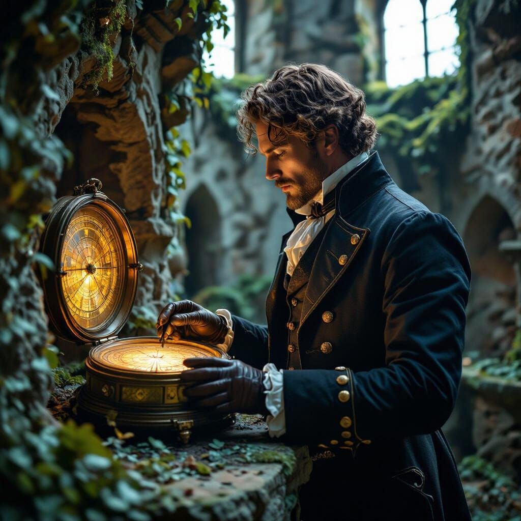 Victorian Scholar and Glowing Astrolabe, Cinematic Style