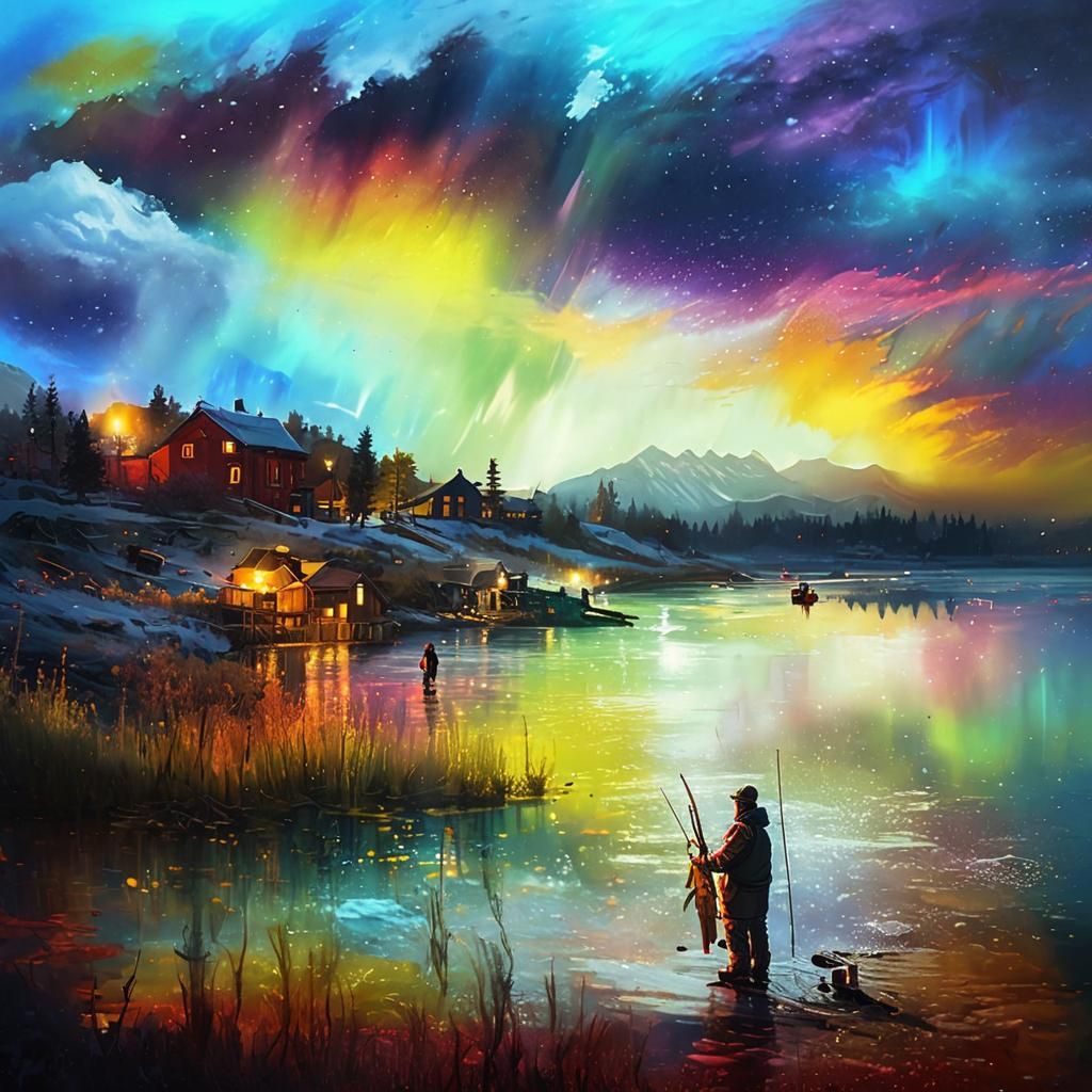Fishermen Watch Aurora Borealis Over Mystical Town