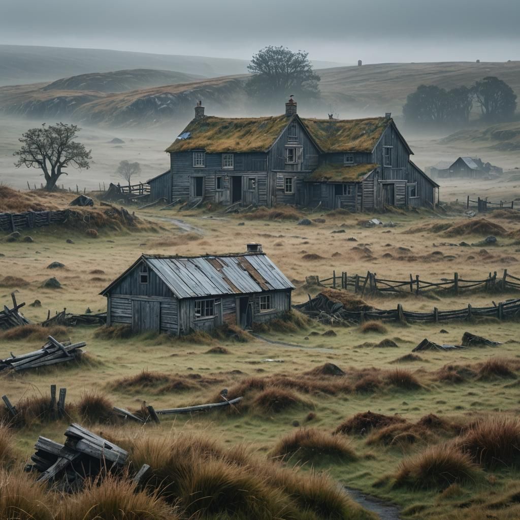 Misty Moorland Farmhouse: Atmospheric Matte Painting