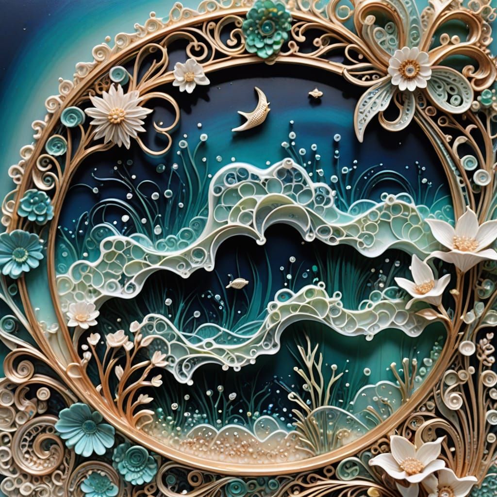 resin cast filigree iridescent seascape