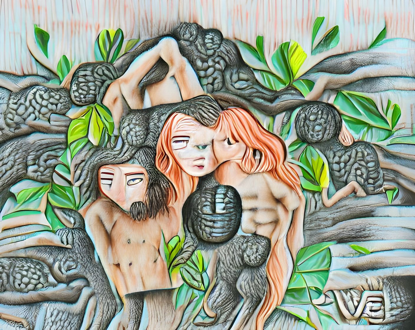 Adam and Eve in Art Deco Style