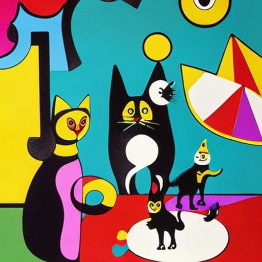 Cat with Puppets in Surrealist Style