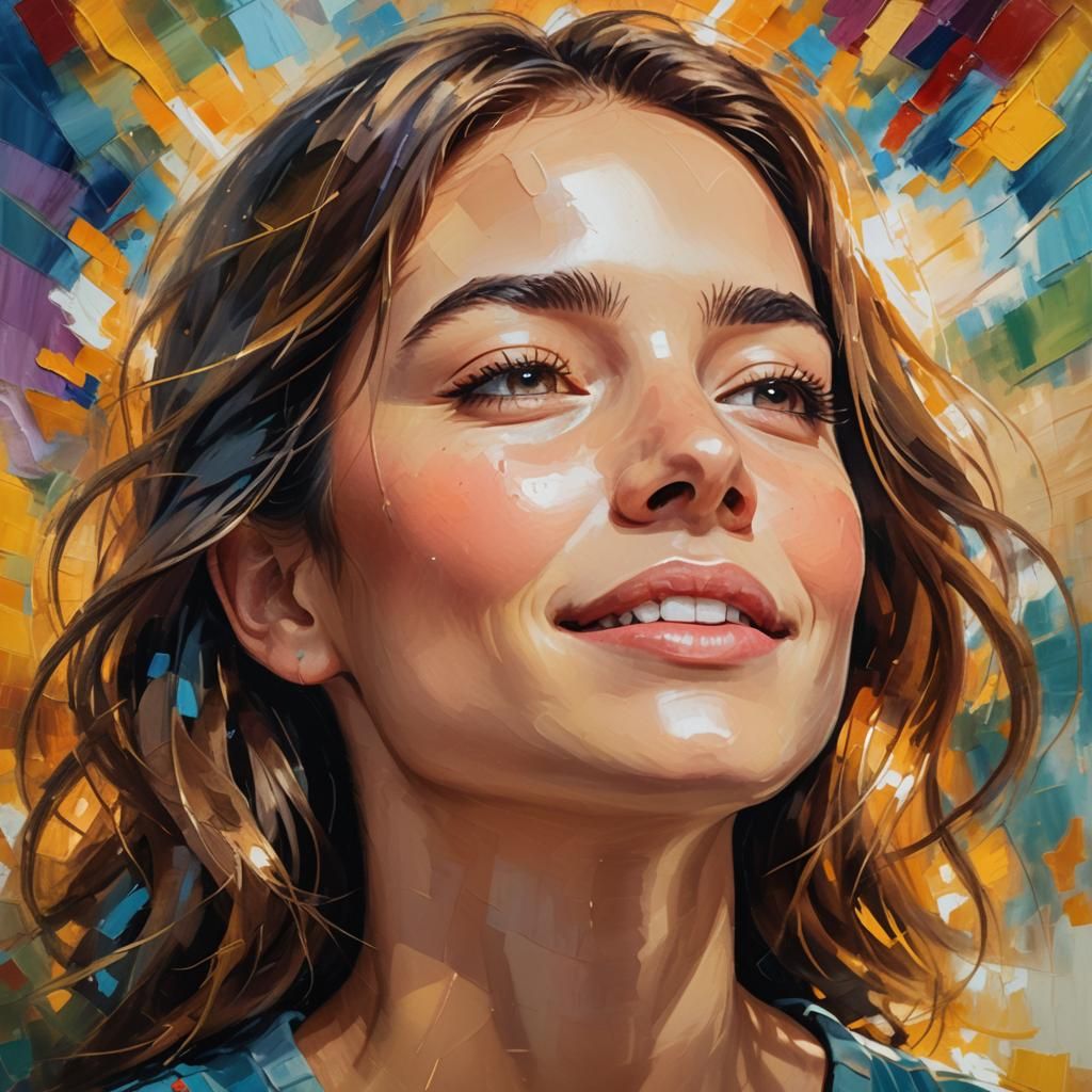 Uplifting Digital Art Portrait of a Smiling Woman
