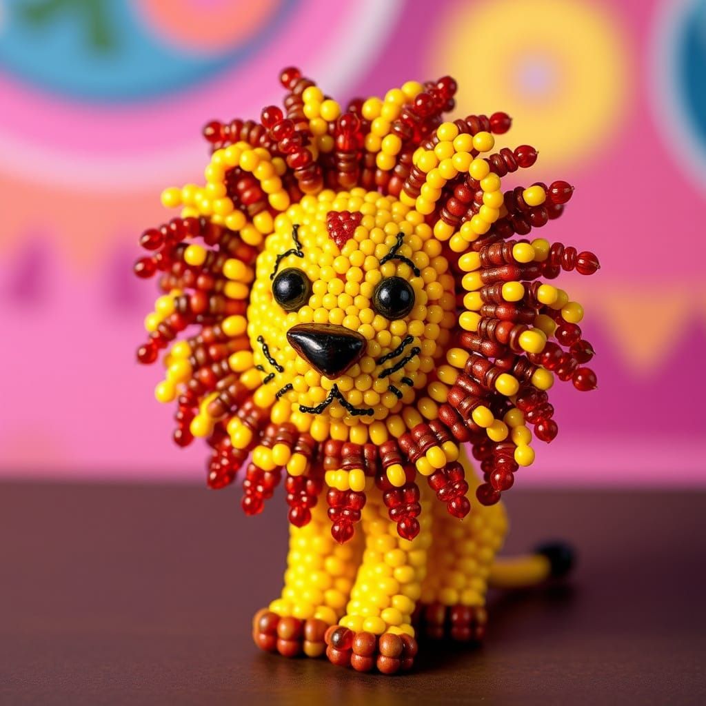 Colorful Beaded Lion Sculpture in Rainbow Style