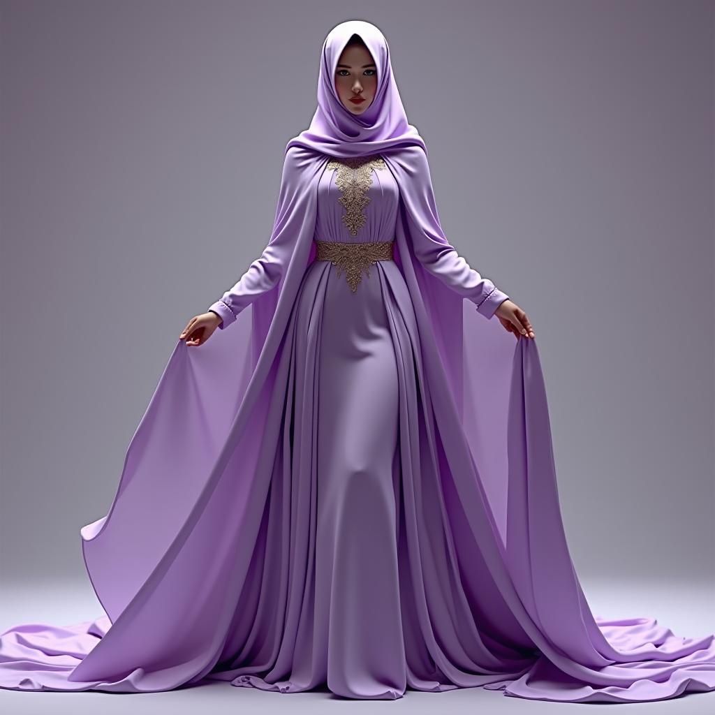 Ethereal Woman in Light Purple Gown with Hijab