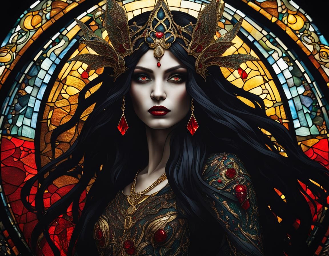 Dark Fairy Goddess in Stained Glass Style