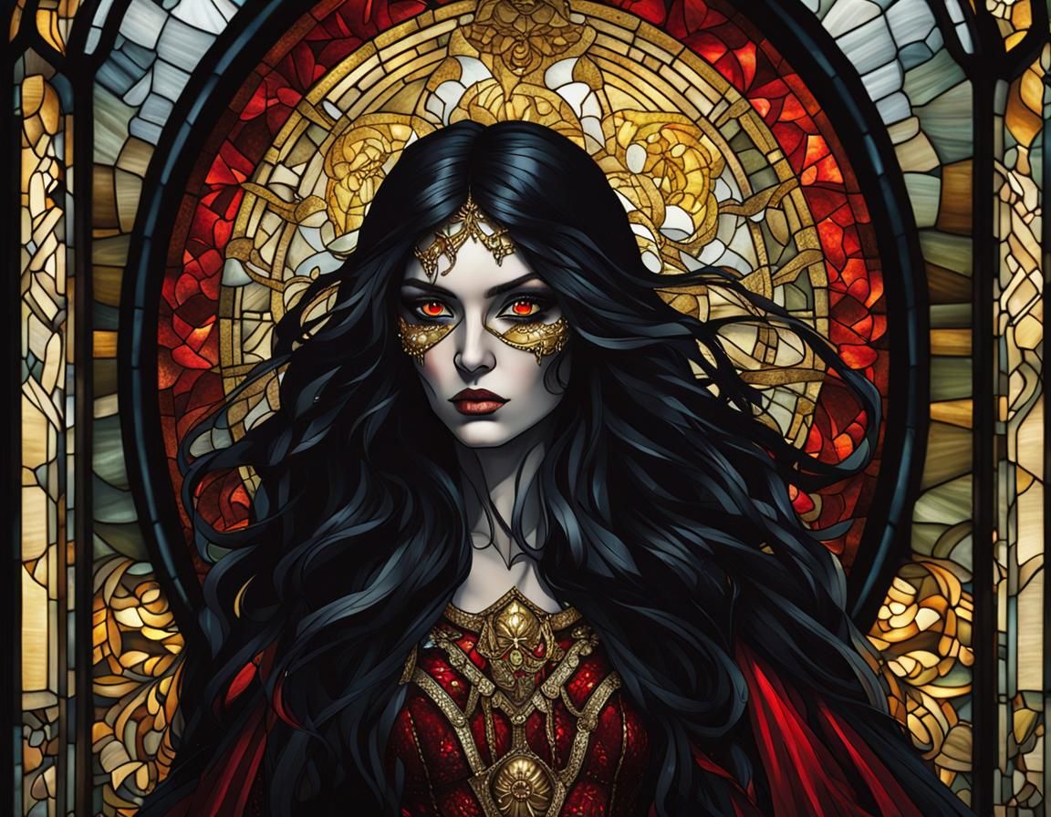 Dark Fairy Goddess in Stained Glass Style