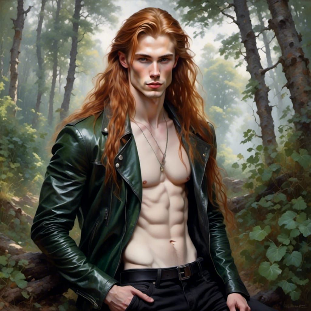 Ginger Man with Feminine Features in Forest