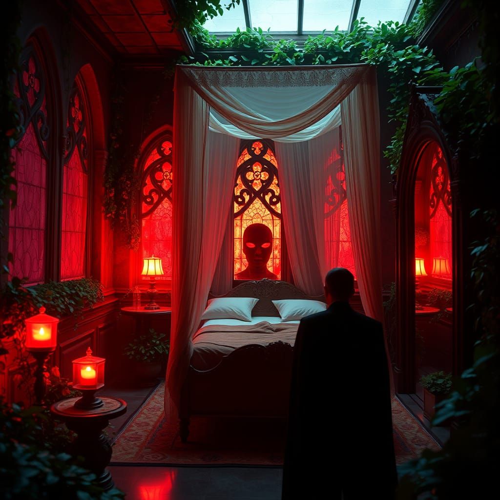 Gothic Courtyard Chamber with Twisting Ivy and Cracked Stain...