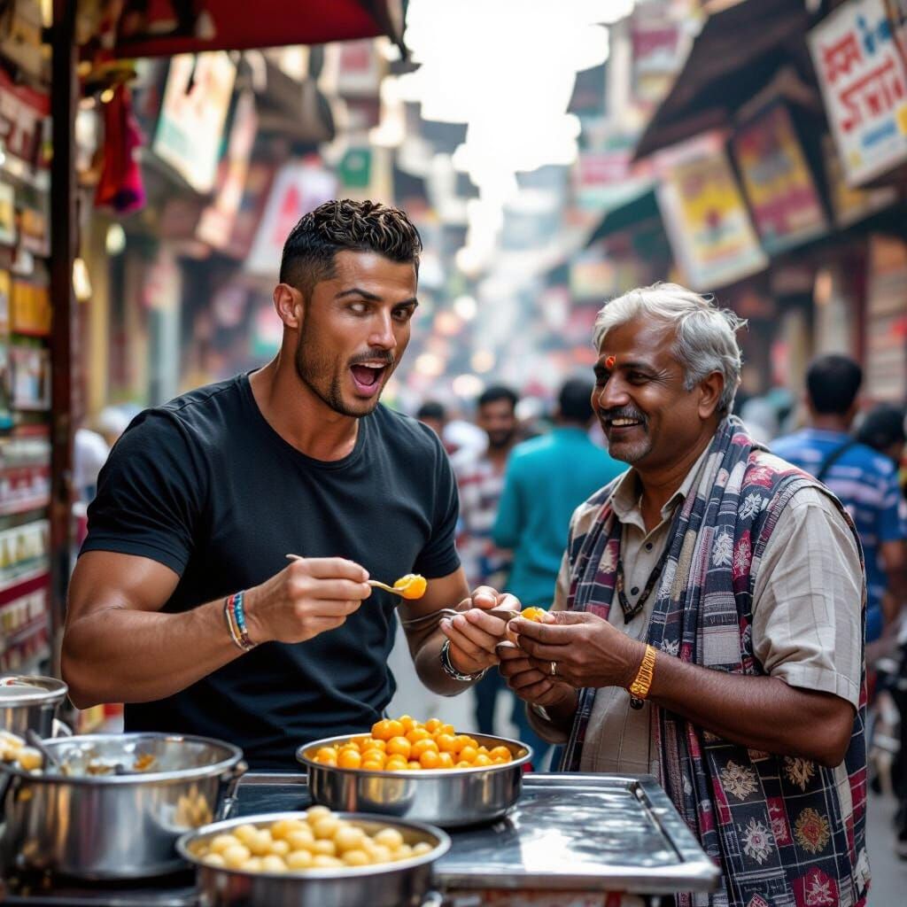 Ronaldo's Street Food Adventure: Captivating Indian Market S...