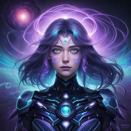 Female Hero in Wormhole of Swirling Galaxies