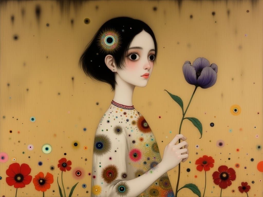 Golden Woman Portrait in Impressionistic Style