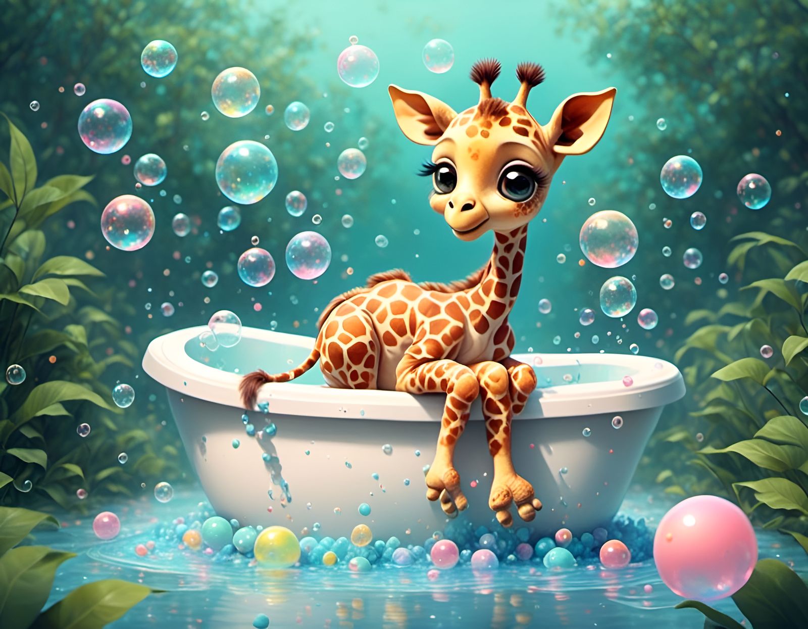 Cute Giraffe on Potty in Watercolor Style