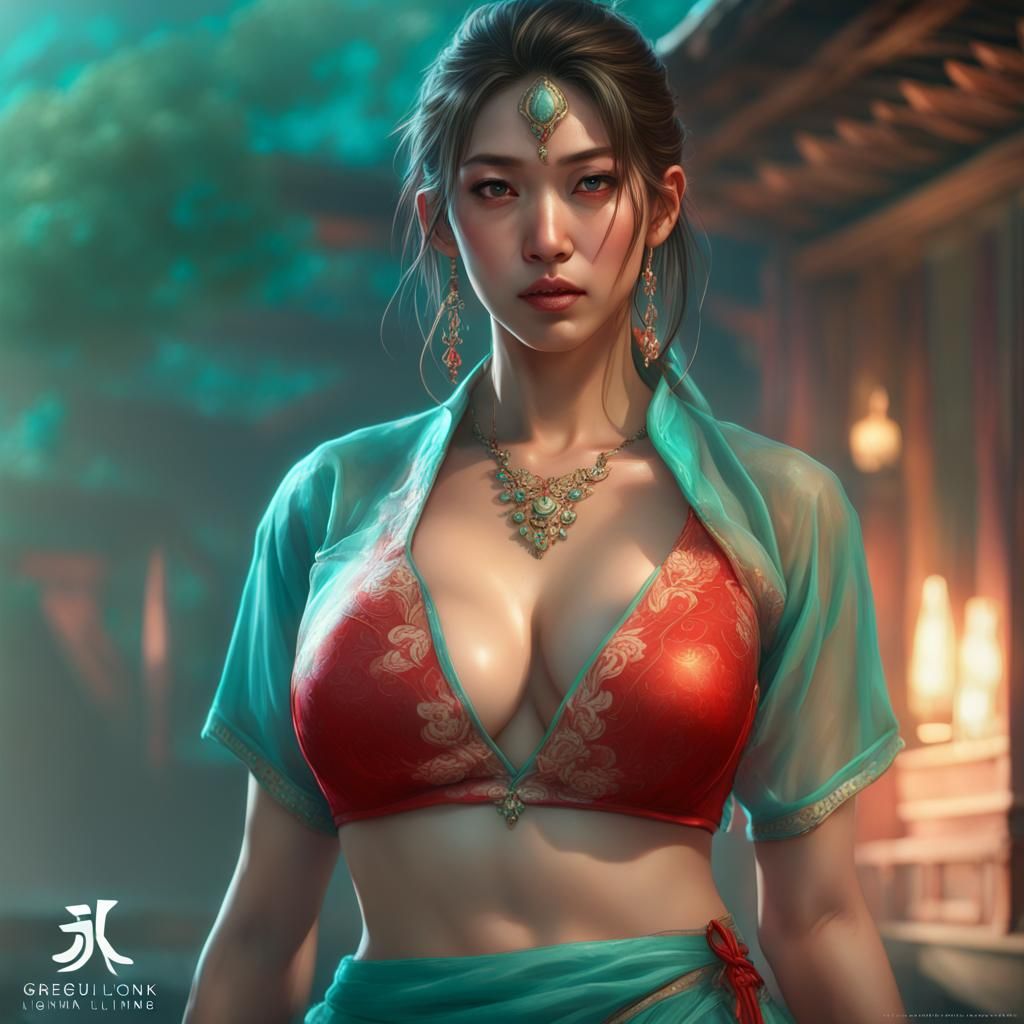 Jung Ho-yeon Portrait in See-Through Top, Hyperdetailed