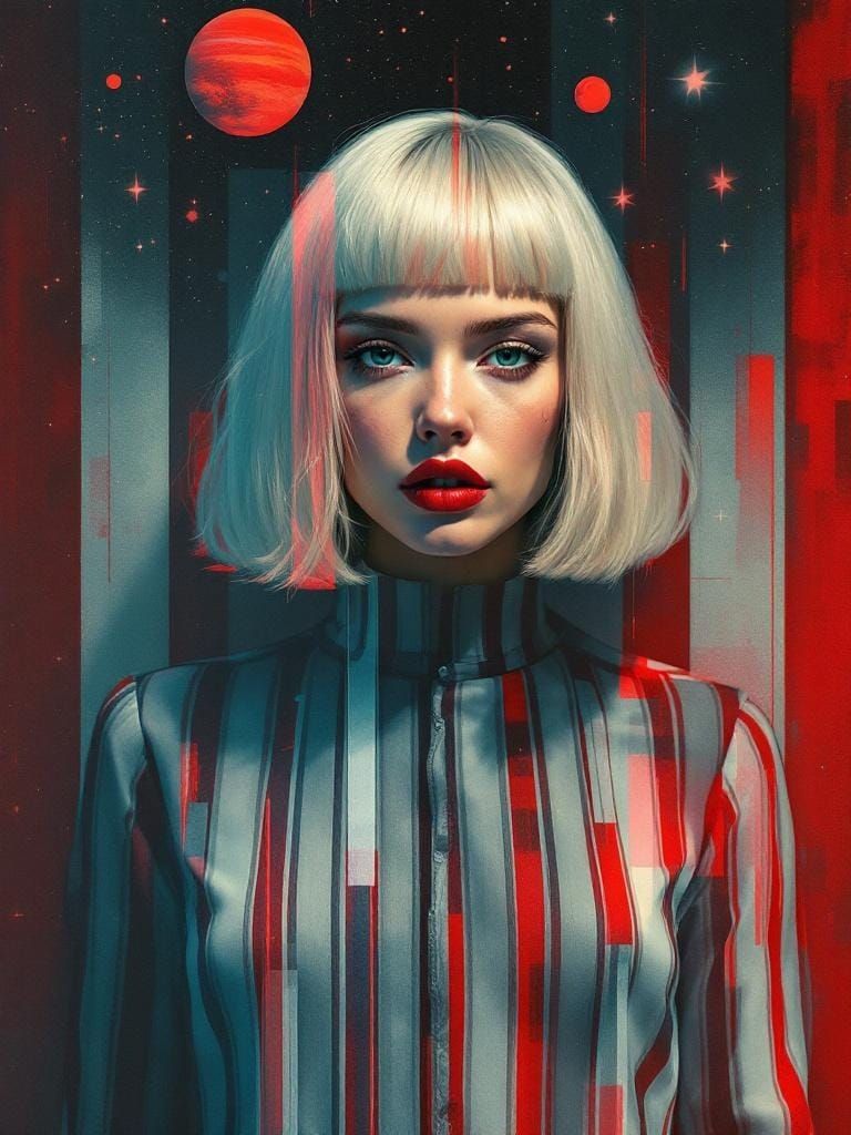 Renaissance Woman in Digital Data Corruption Style