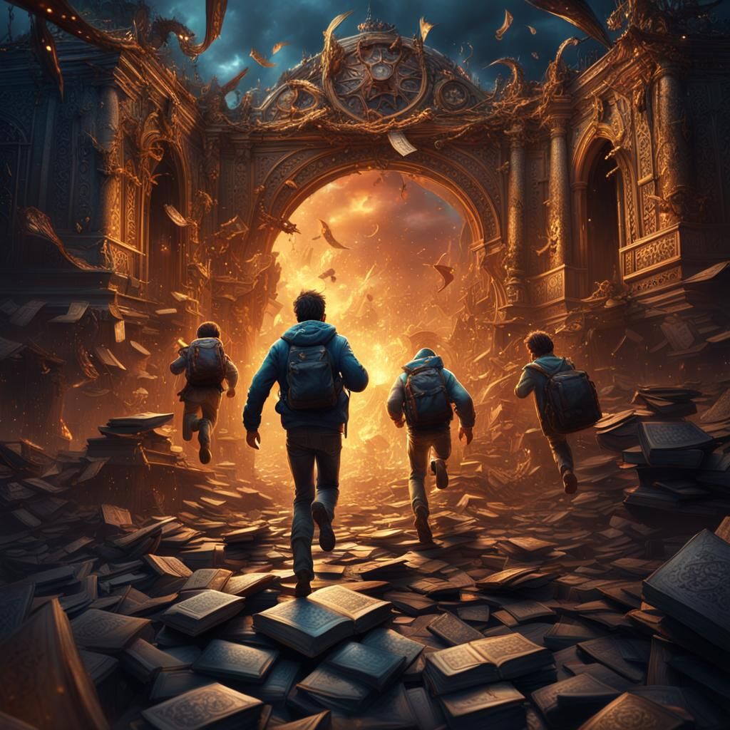 People Escape Into Book: Fantasy Concept Art